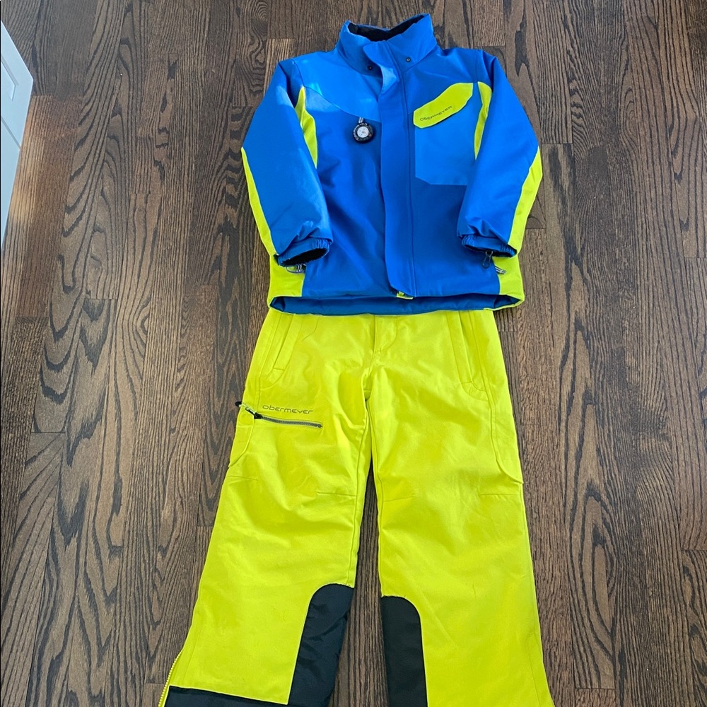 Kids Obermeyer Neon Yellow Ski Jacket and Pants jacket size 7, Pants size 8.